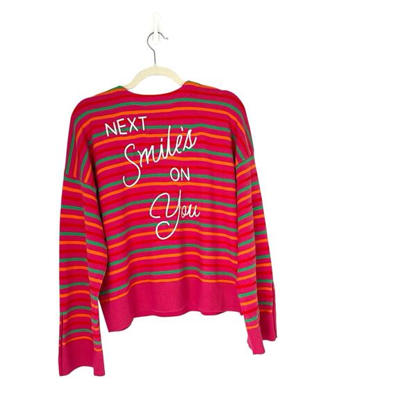 Kerri Rosenthal  stripe sweater “next smiles on you” V neck Sz L preppy Rainbow - Picture 1 of 11